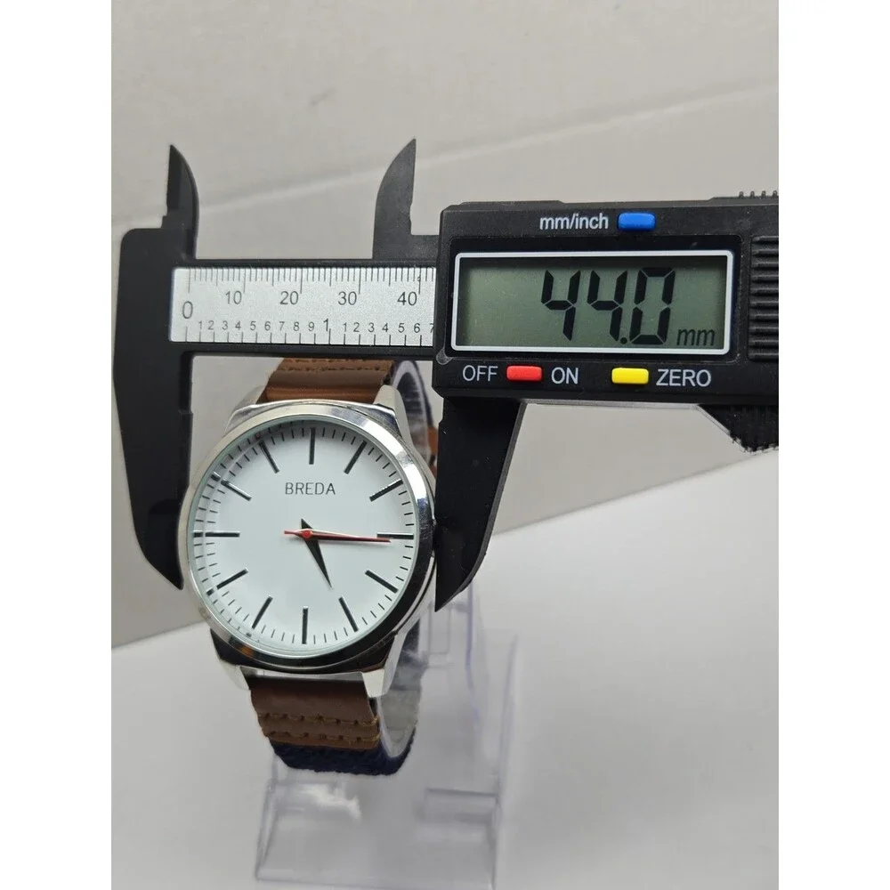 Mens Breda Bespoke Post 44mm Classic Watch Silver Tone Minimalist New Battery